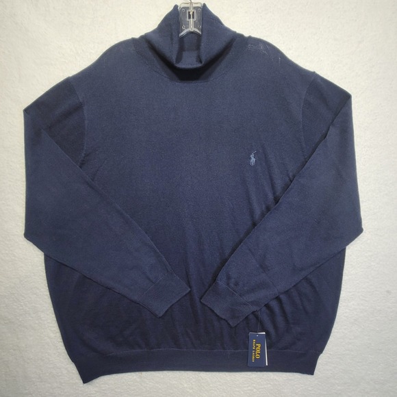 Polo Ralph Lauren Sweater Navy Blue Merino Wool Turtleneck - Picture 1 of 8